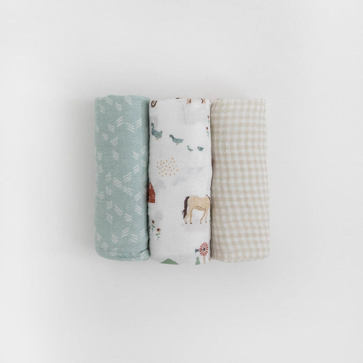 Little Unicorn Cotton Muslin Swaddle Blanket 3 Pack | Farmyard