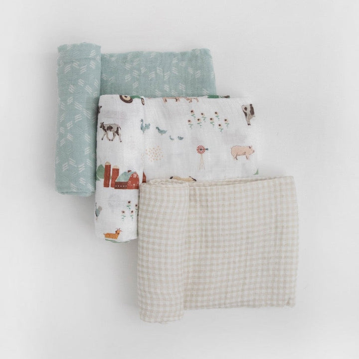 Little Unicorn Cotton Muslin Swaddle Blanket 3 Pack | Farmyard