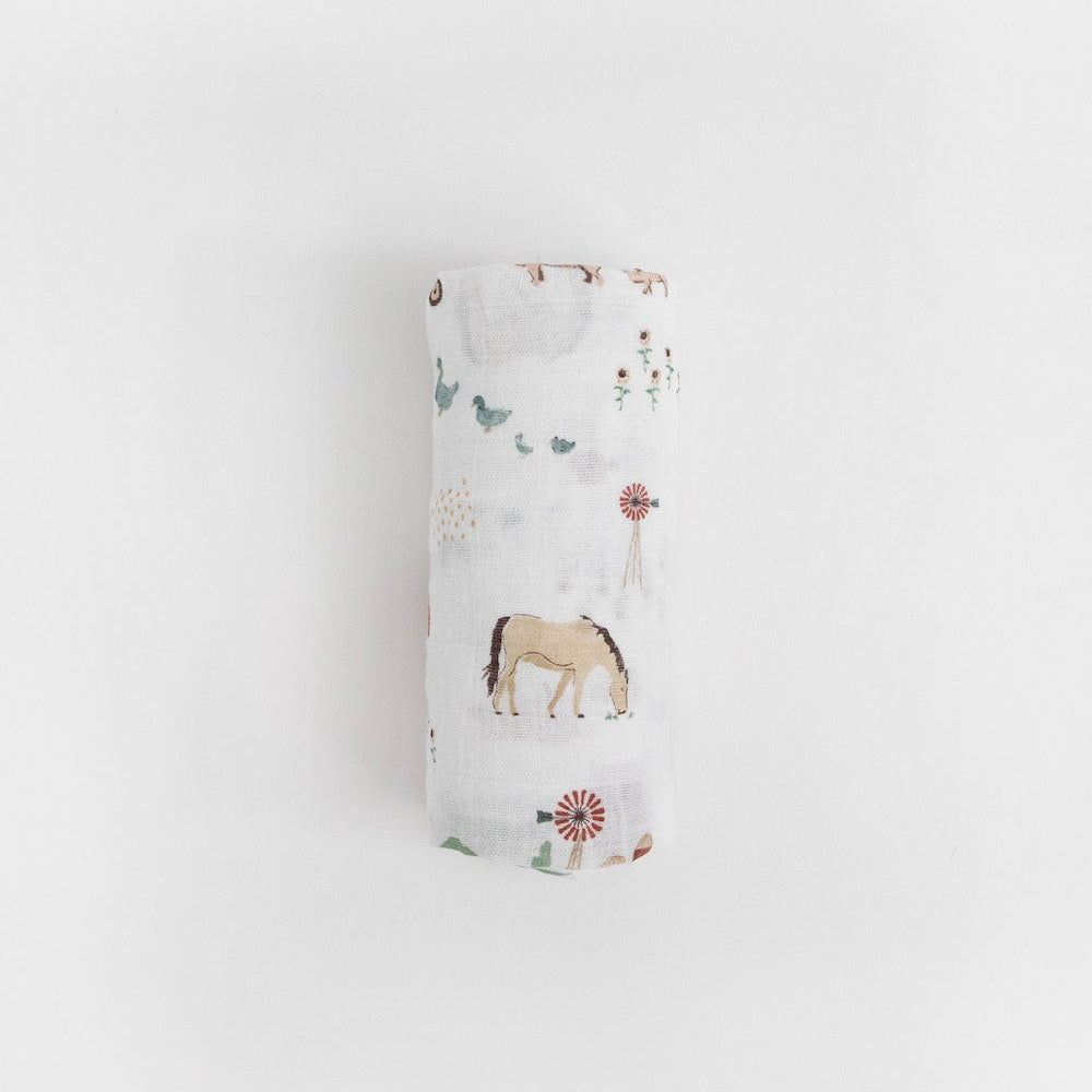 Little Unicorn Cotton Muslin Swaddle Blanket | Farmyard