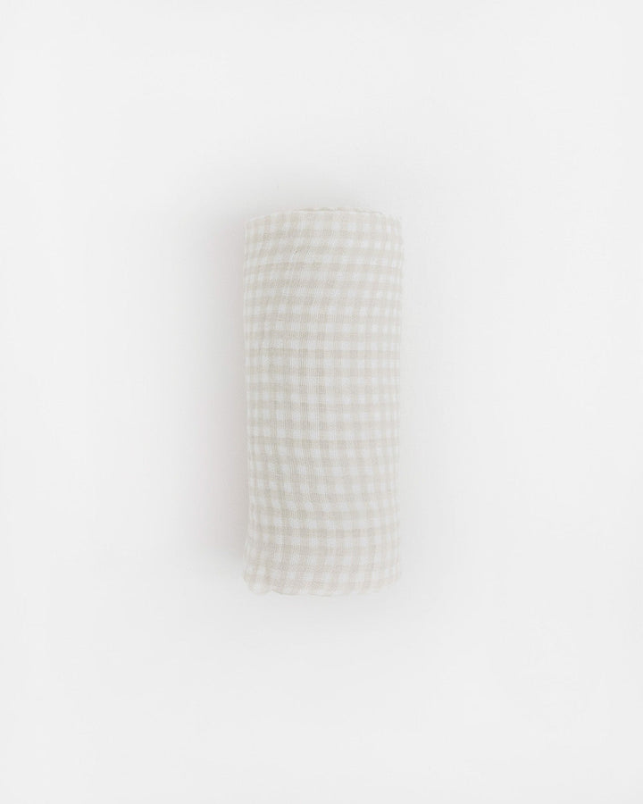 Little Unicorn Cotton Muslin Swaddle Blanket | Tan Gingham