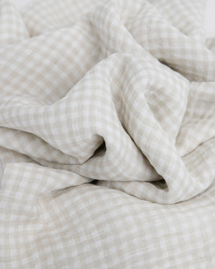 Little Unicorn Cotton Muslin Swaddle Blanket | Tan Gingham