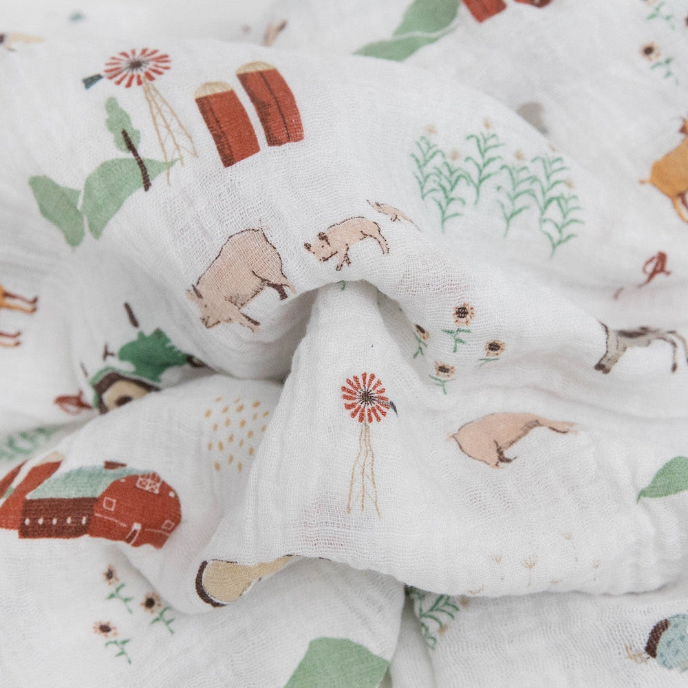 Little Unicorn Cotton Muslin Swaddle Blanket | Farmyard