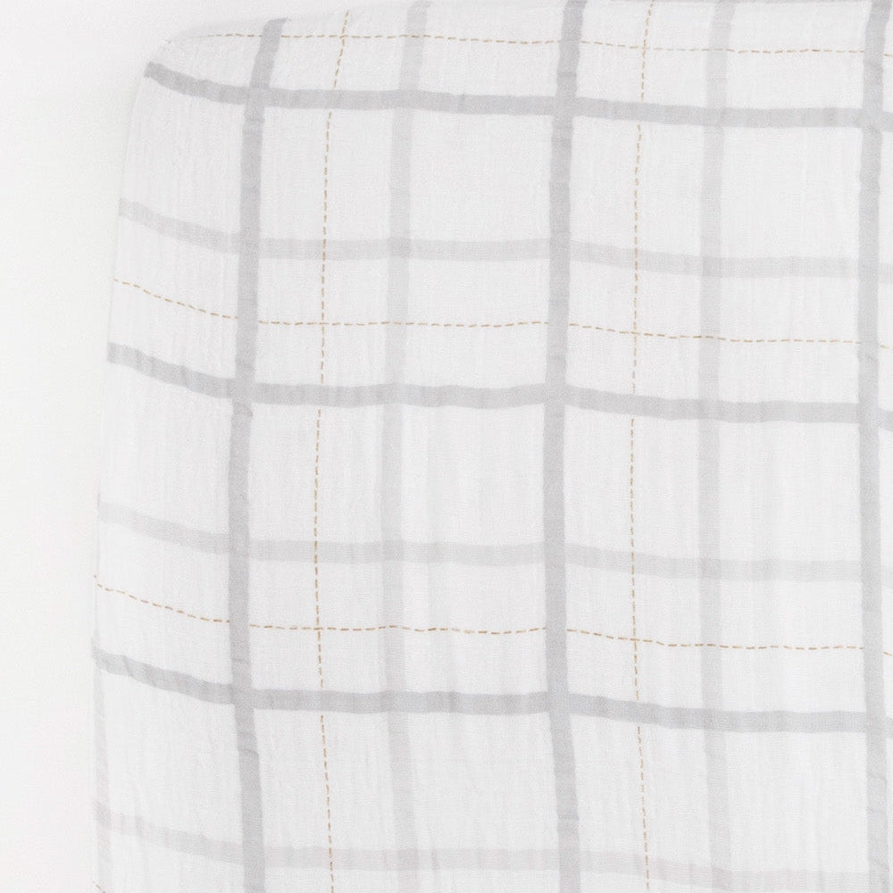Little Unicorn Cotton Muslin Crib Sheet | Grey Plaid