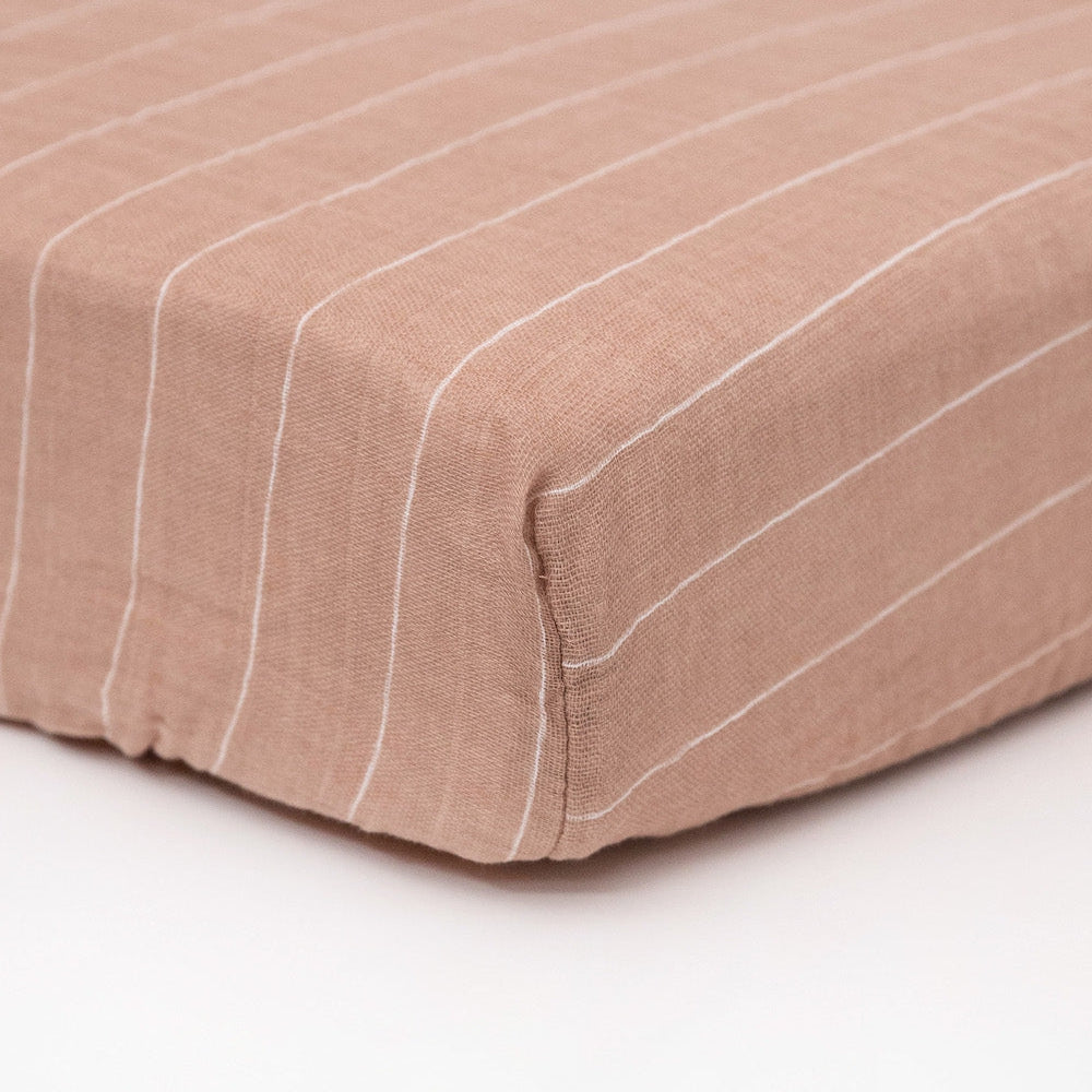 Little Unicorn Cotton Muslin Crib Sheet | Mauve Stripe