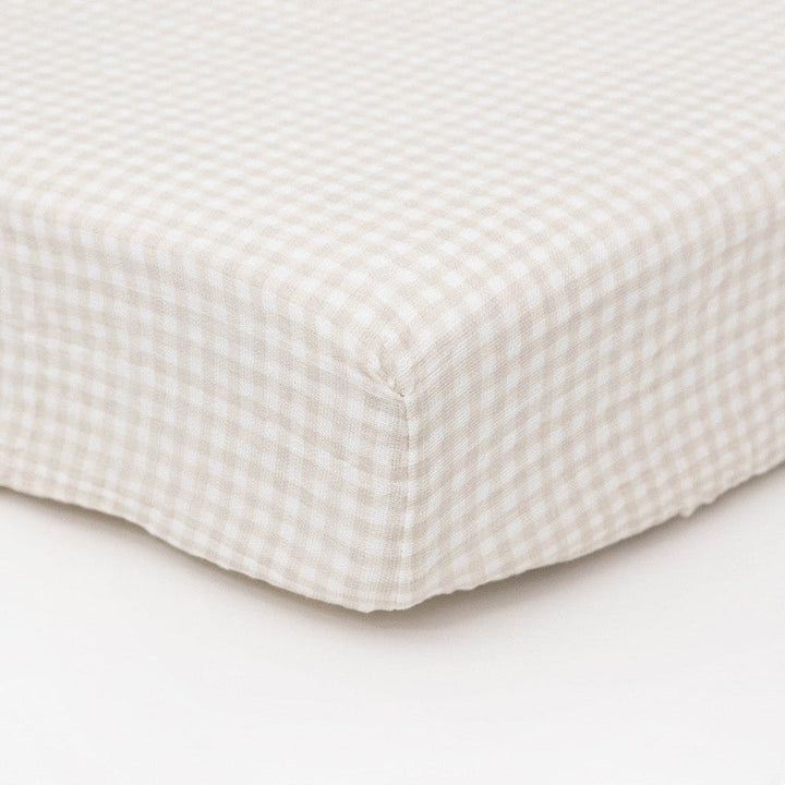 Little Unicorn Cotton Muslin Crib Sheet | Tan Gingham