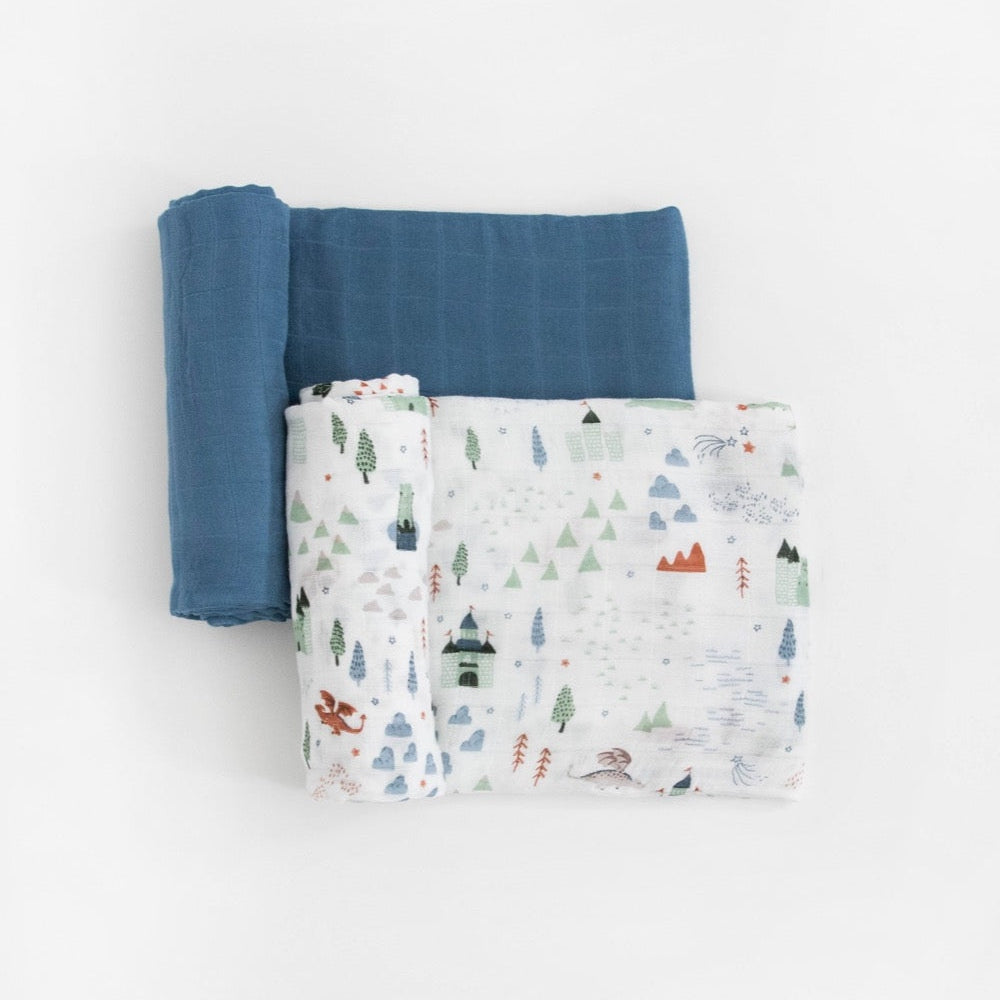 Little Unicorn Deluxe Muslin Swaddle Blanket 2 Pack | Dragon Days