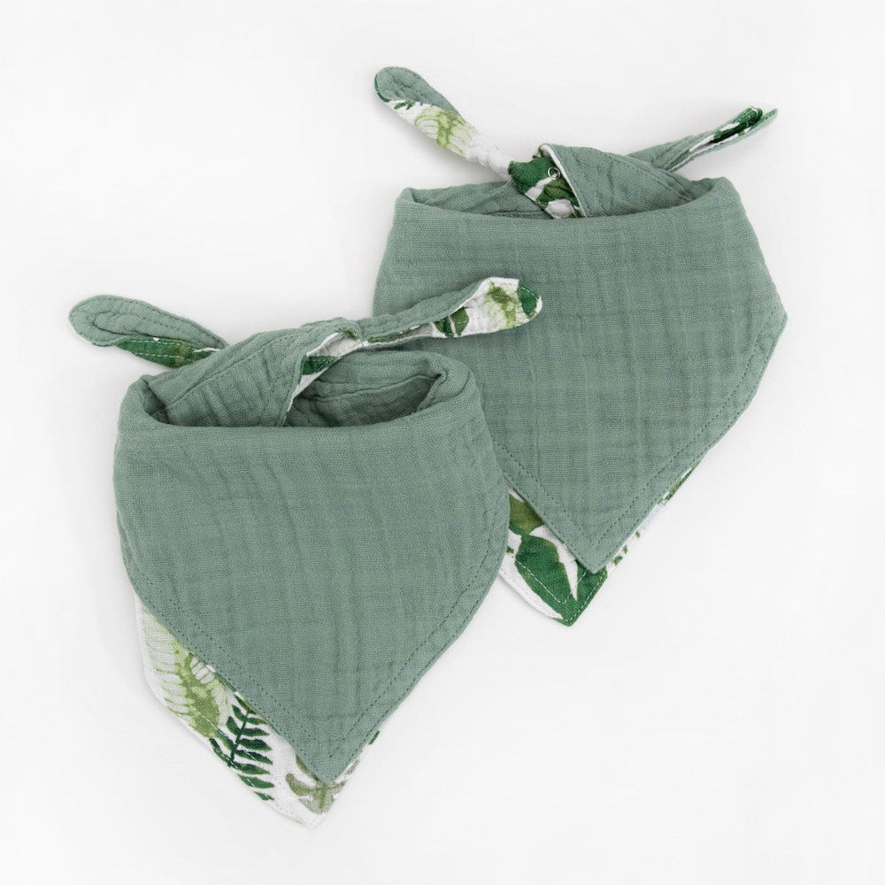 Little Unicorn Cotton Muslin Reversible Bandana Bib 2 Pack | Tropical Leaf