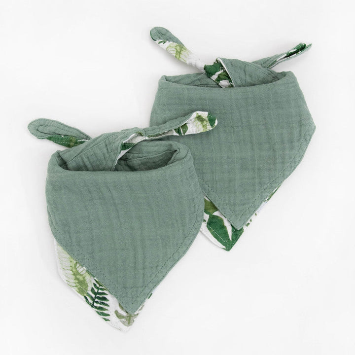 Little Unicorn Cotton Muslin Reversible Bandana Bib 2 Pack | Tropical Leaf