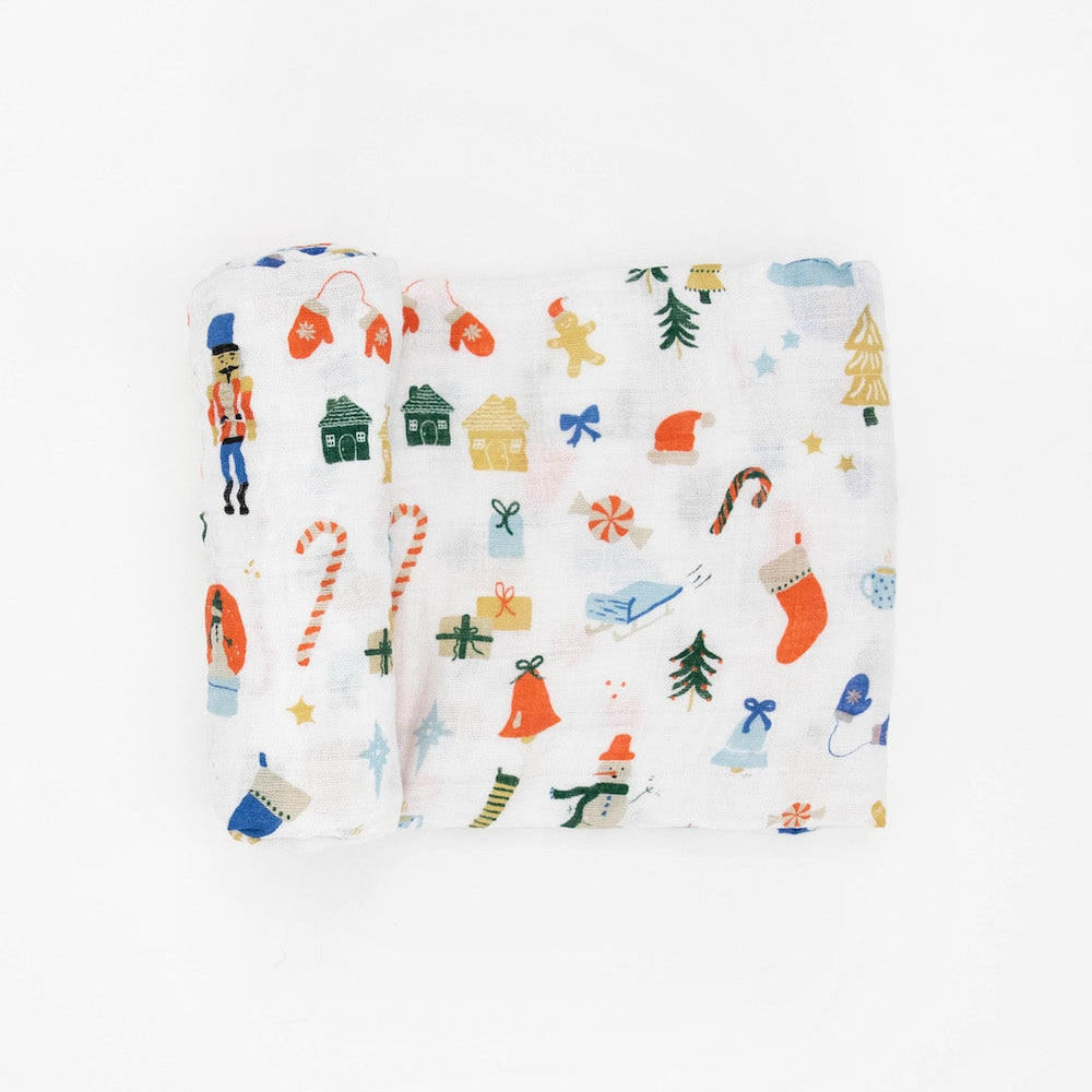 Little Unicorn Cotton Muslin Swaddle Blanket | Christmas Time
