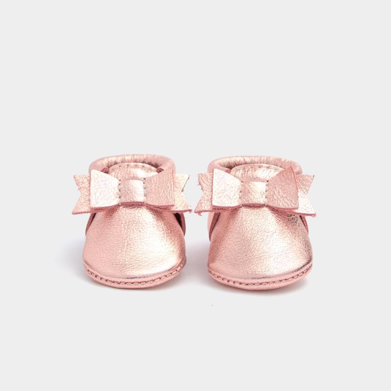 Freshly Picked Newborn Bow Moccasin - Rose Gold