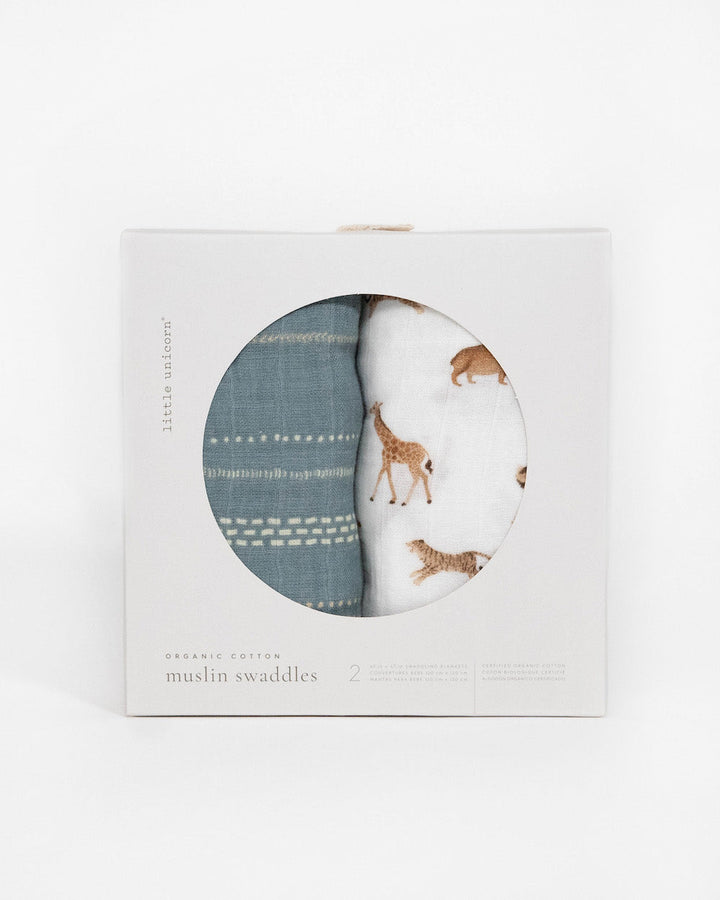 Little Unicorn Organic Cotton Muslin Swaddle Blanket 2 Pack | Animal Crackers