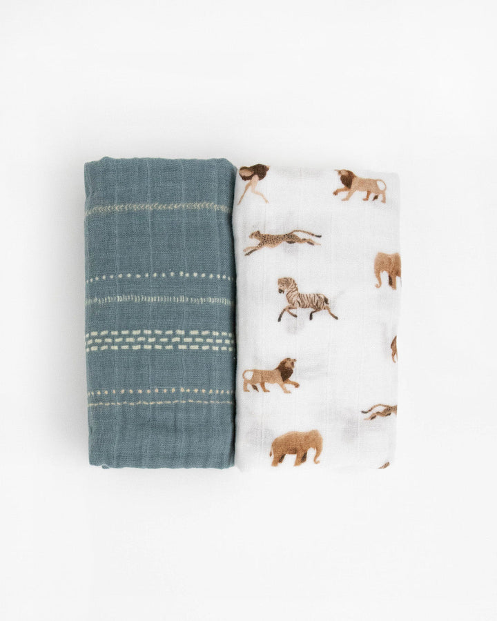 Little Unicorn Organic Cotton Muslin Swaddle Blanket 2 Pack | Animal Crackers