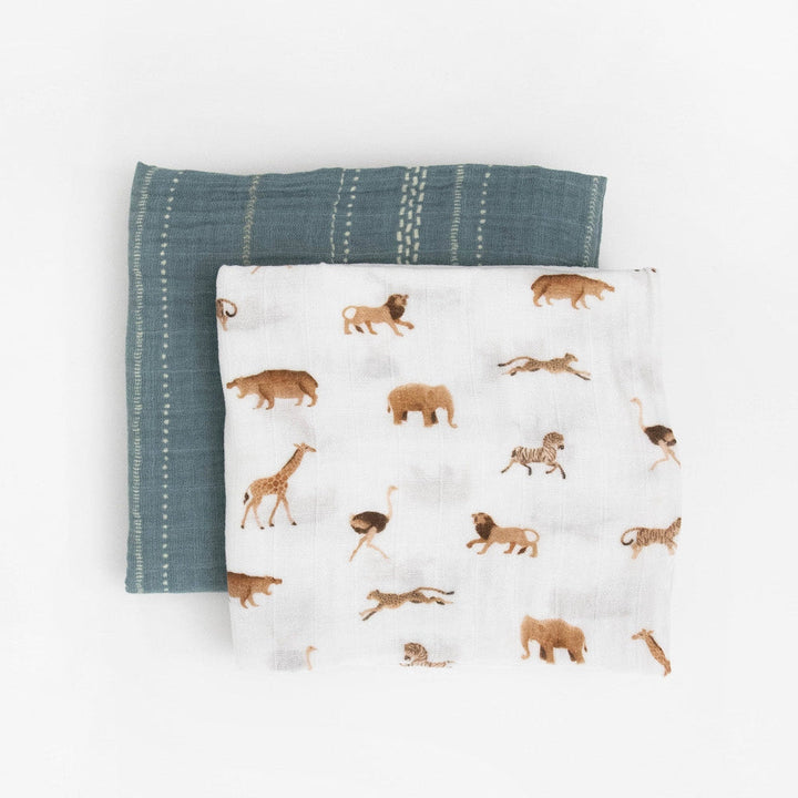 Little Unicorn Organic Cotton Muslin Swaddle Blanket 2 Pack | Animal Crackers
