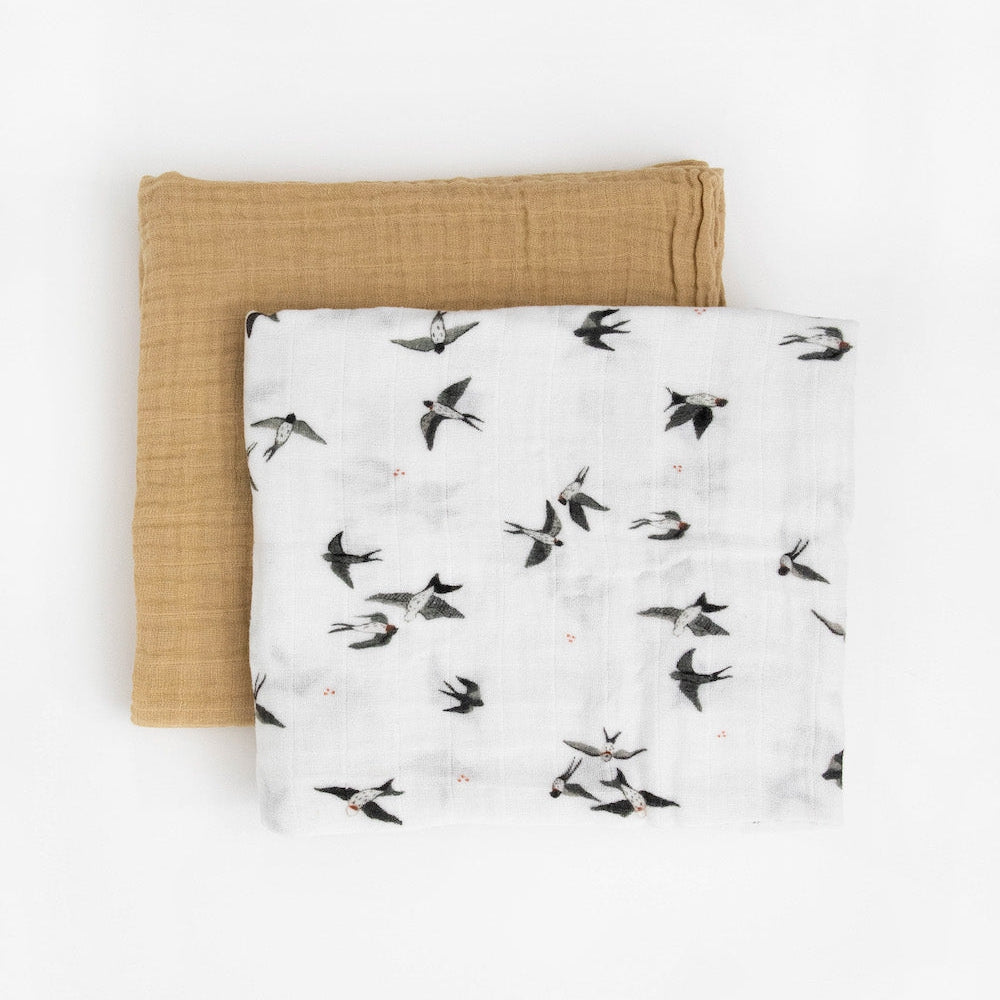 Little Unicorn Organic Cotton Muslin Swaddle Blanket 2 Pack | Swallows