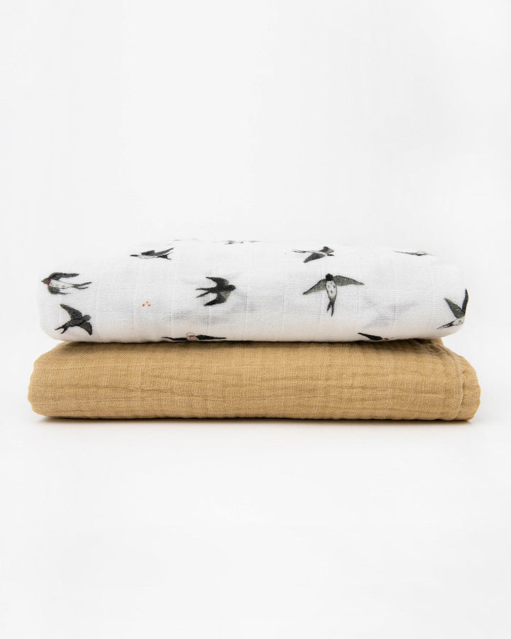 Little Unicorn Organic Cotton Muslin Swaddle Blanket 2 Pack | Swallows