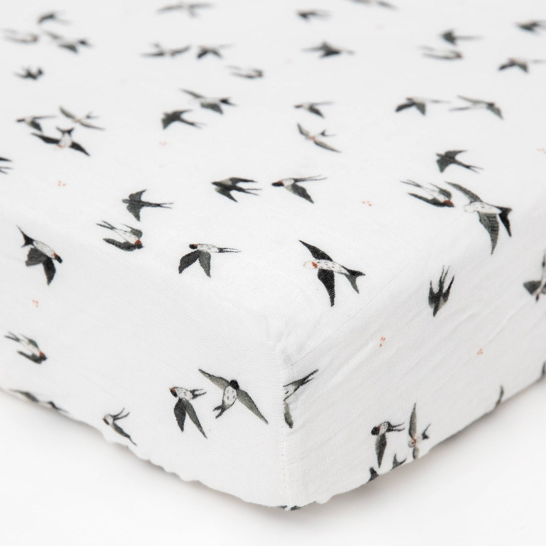 Little Unicorn Organic Cotton Muslin Crib Sheet | Swallows