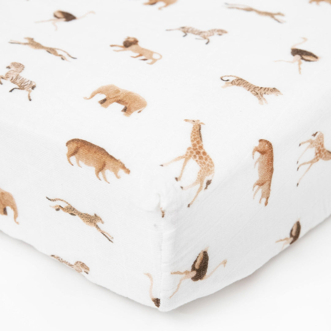 Little Unicorn Organic Cotton Muslin Crib Sheet | Animal Crackers