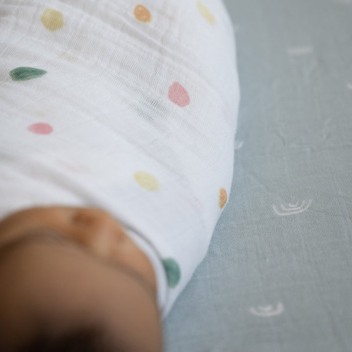 Little Unicorn Cotton Muslin Crib Sheet | Blue Rainbow