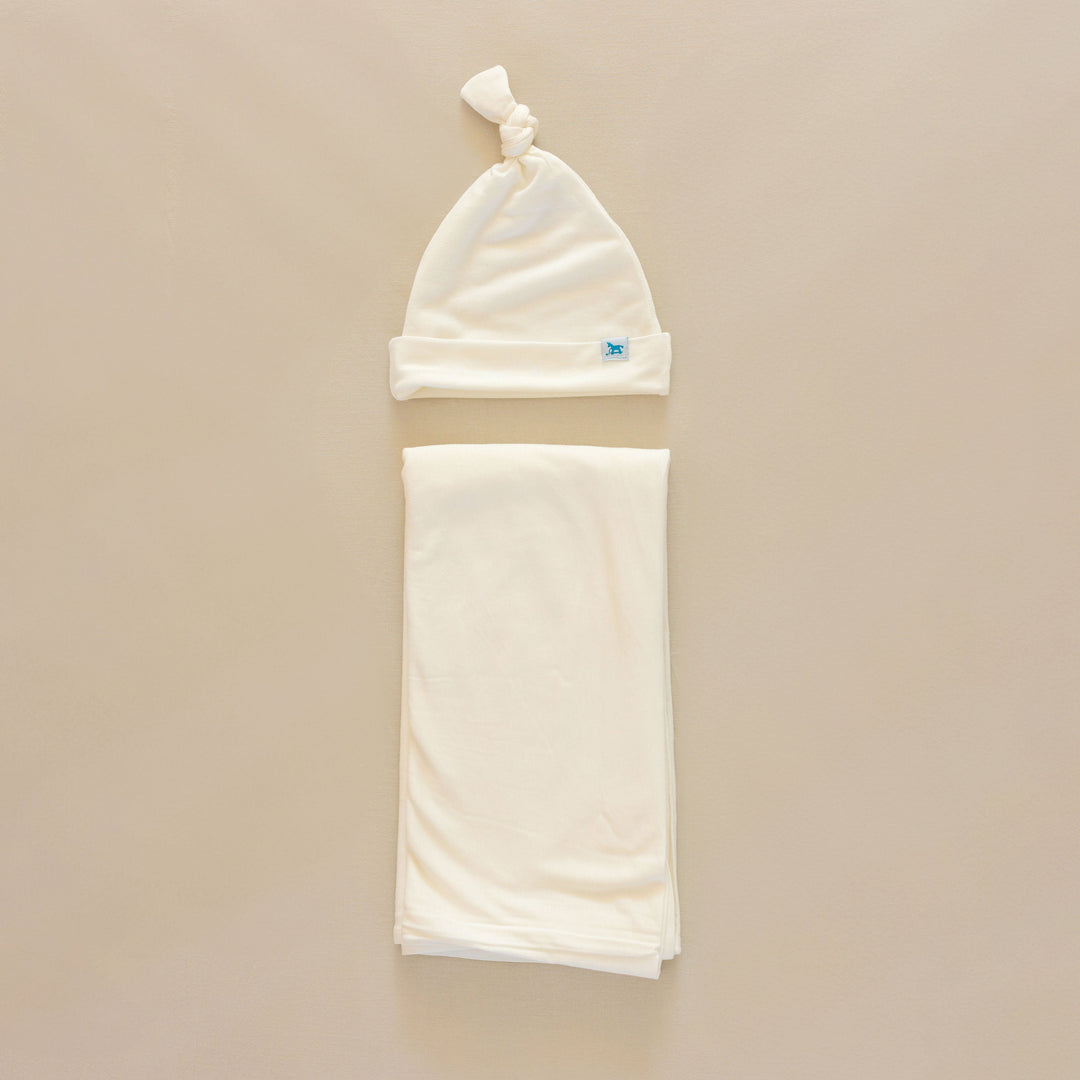 Little Unicorn Stretch Knit Swaddle and Hat Set | White