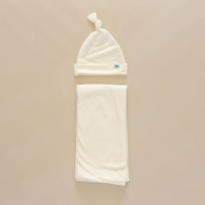 Little Unicorn Stretch Knit Swaddle and Hat Set | White