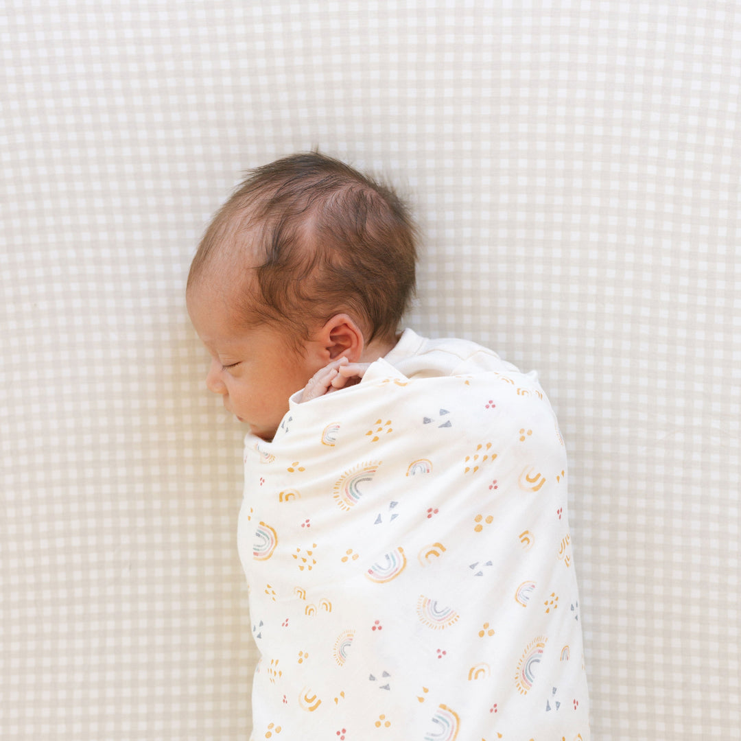 Little Unicorn Stretch Knit Crib Sheet | Tan Gingham