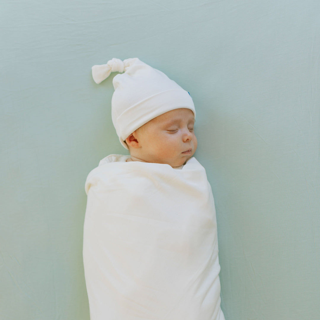 Little Unicorn Stretch Knit Swaddle and Hat Set | White