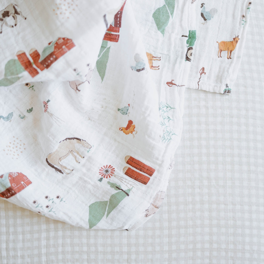 Little Unicorn Cotton Muslin Swaddle Blanket | Farmyard