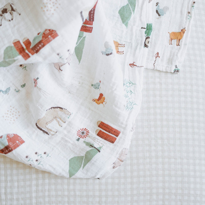Little Unicorn Cotton Muslin Swaddle Blanket | Farmyard