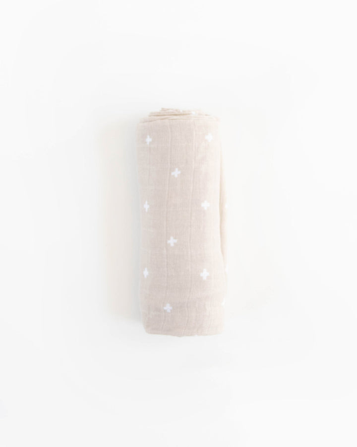 Little Unicorn Cotton Muslin Swaddle Blanket | Taupe Cross