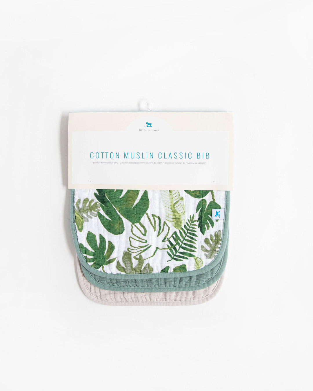 Little Unicorn Cotton Muslin Classic Bib 3 Pack | Tropical Leaf