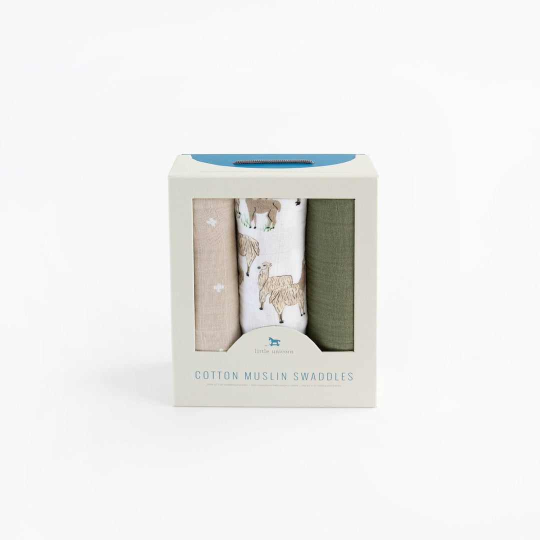 Little Unicorn Cotton Muslin Swaddle Blanket 3 Pack | Llama Llama