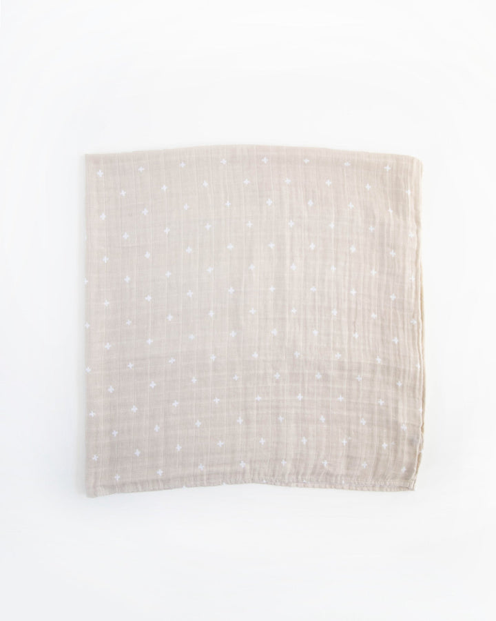 Little Unicorn Cotton Muslin Swaddle Blanket | Taupe Cross