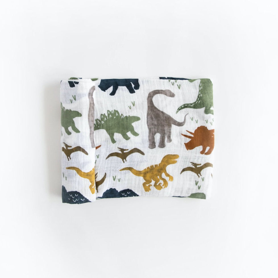 Little Unicorn Cotton Muslin Swaddle Blanket 3 Pack | Dino Friends 2