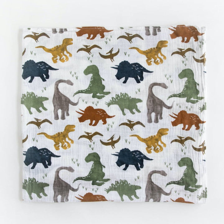Little Unicorn Cotton Muslin Swaddle Blanket 3 Pack | Dino Friends 2