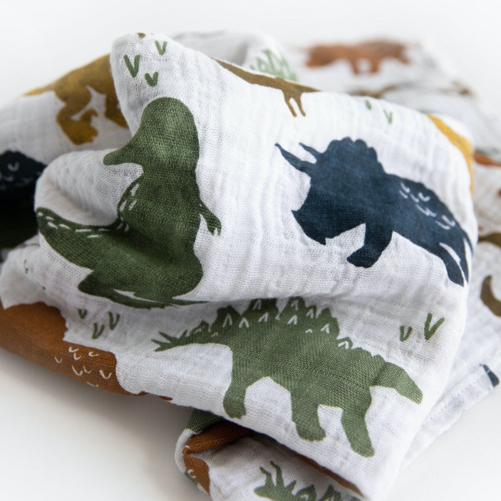 Little Unicorn Cotton Muslin Swaddle Blanket 3 Pack | Dino Friends 2