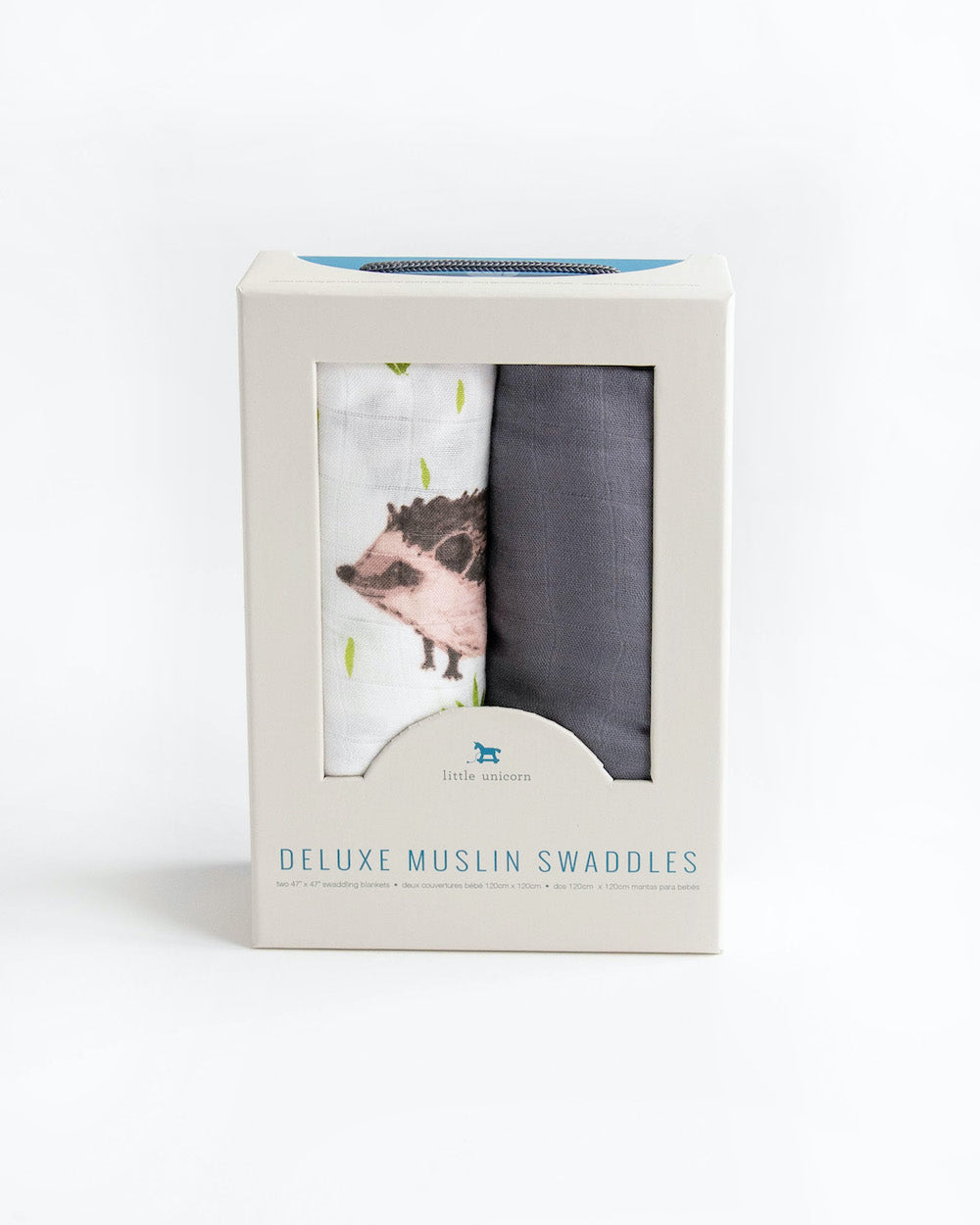 Little Unicorn Deluxe Muslin Swaddle Blanket 2 Pack | Charcoal Hedgehog