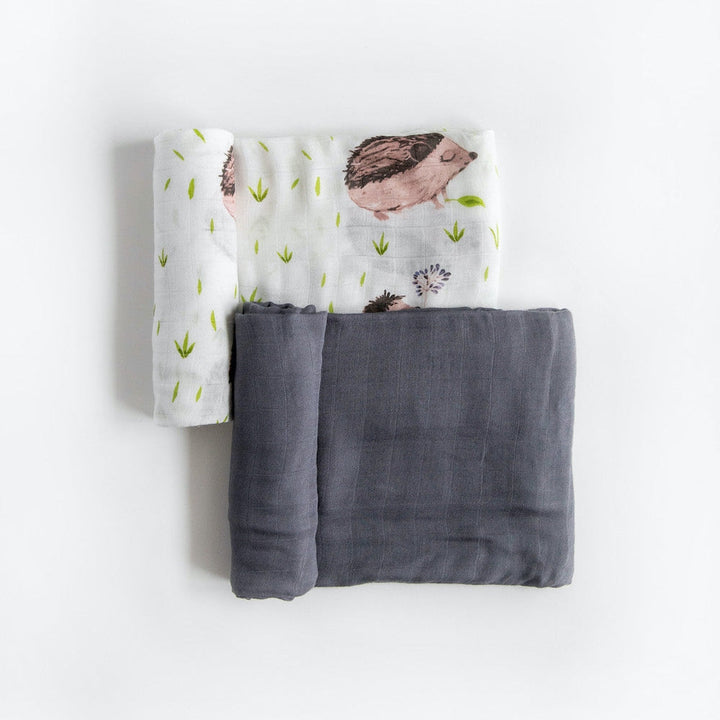 Little Unicorn Deluxe Muslin Swaddle Blanket 2 Pack | Charcoal Hedgehog