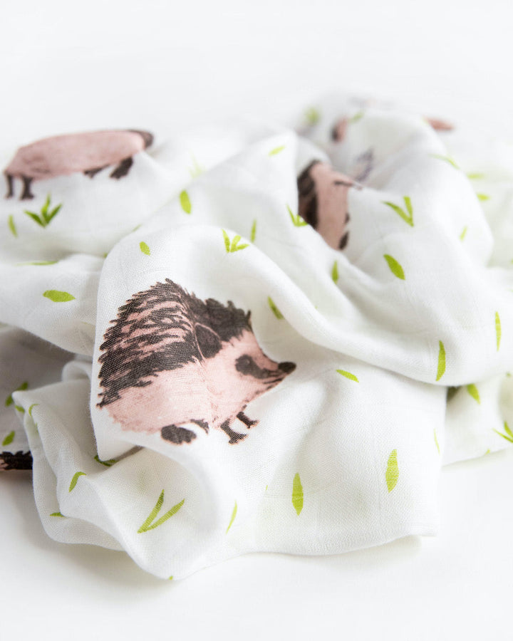 Little Unicorn Deluxe Muslin Swaddle Blanket 2 Pack | Charcoal Hedgehog
