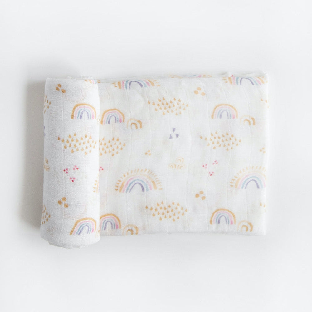 Little Unicorn Deluxe Muslin Swaddle Blanket | Rainbows & Raindrops