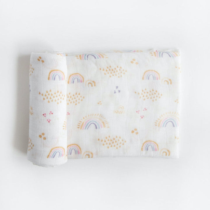 Little Unicorn Deluxe Muslin Swaddle Blanket | Rainbows & Raindrops