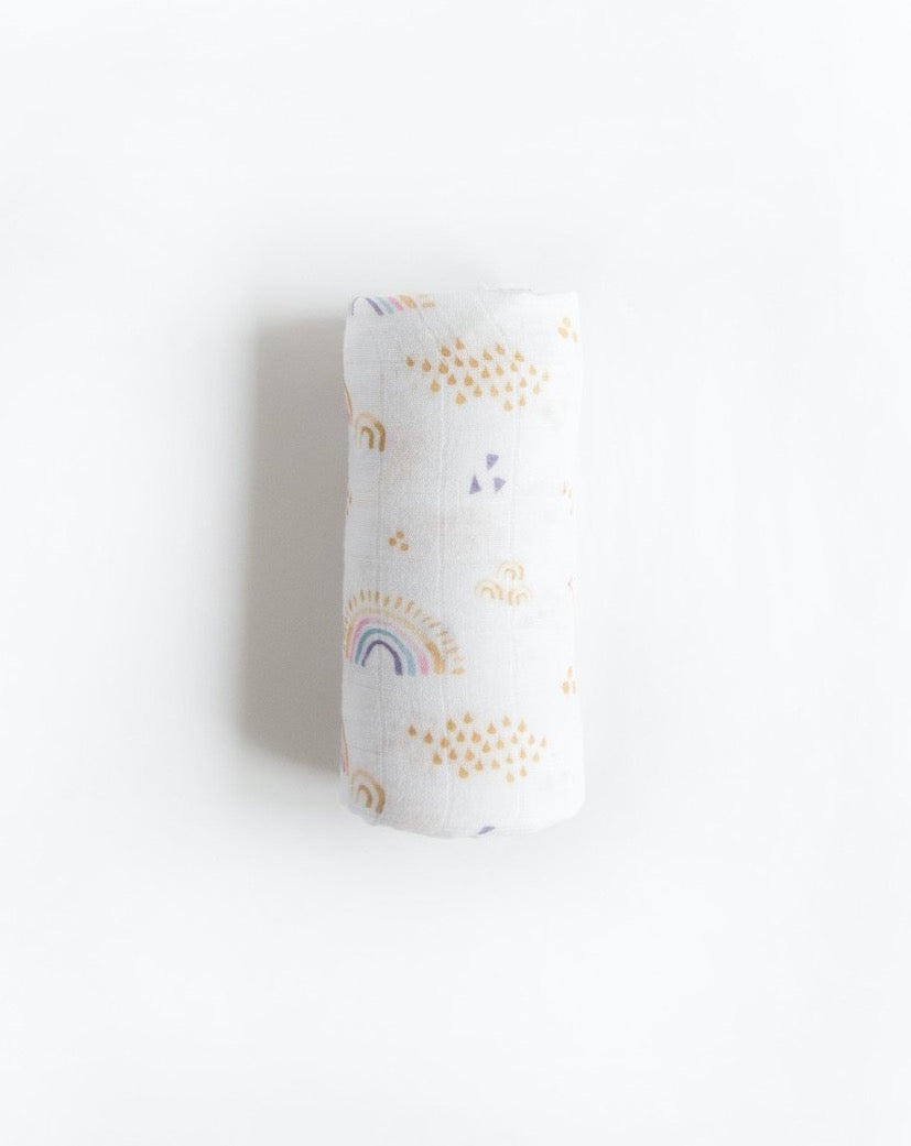 Little Unicorn Deluxe Muslin Swaddle Blanket | Rainbows & Raindrops