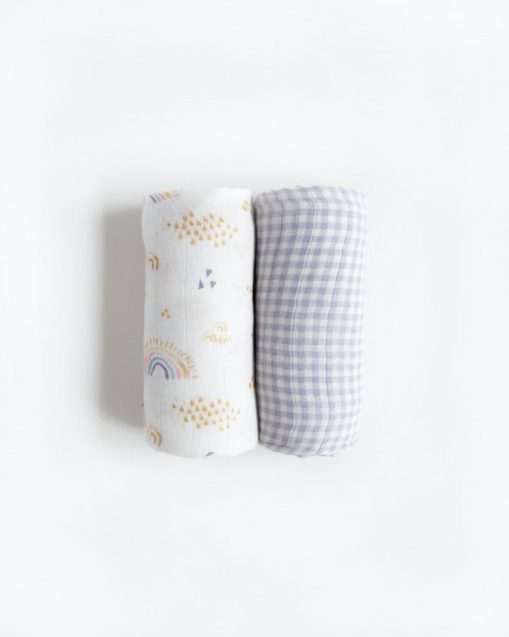 Little Unicorn Deluxe Muslin Swaddle Blanket 2 Pack | Rainbow Gingham