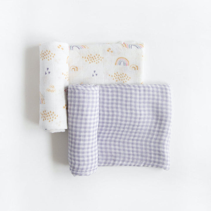 Little Unicorn Deluxe Muslin Swaddle Blanket 2 Pack | Rainbow Gingham
