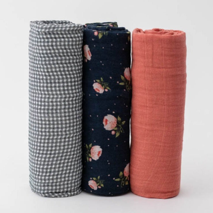 Little Unicorn Cotton Muslin Swaddle Blanket 3 Pack | Midnight Rose
