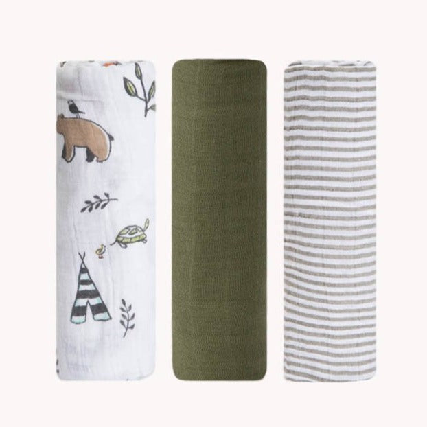 Little Unicorn Cotton Muslin Swaddle Blanket 3 Pack | Forest Friends 2