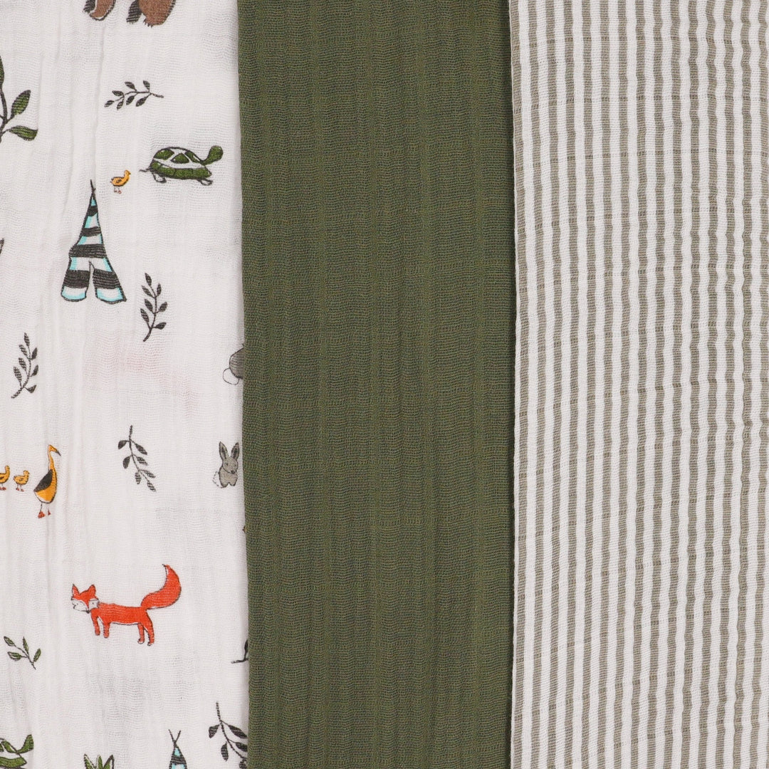 Little Unicorn Cotton Muslin Swaddle Blanket 3 Pack | Forest Friends 2