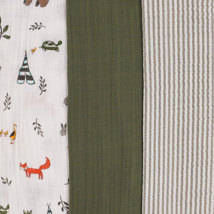 Little Unicorn Cotton Muslin Swaddle Blanket 3 Pack | Forest Friends 2