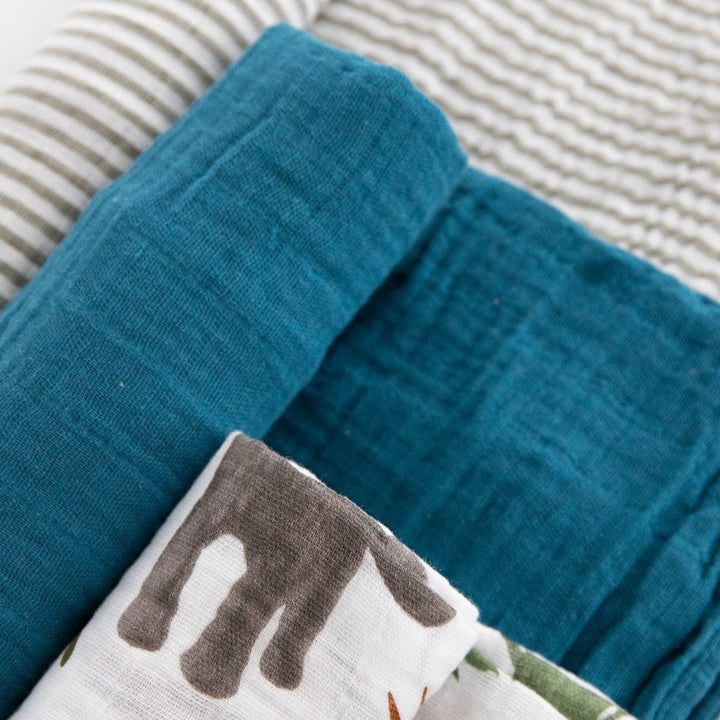 Little Unicorn Cotton Muslin Swaddle Blanket 3 Pack | Dino Friends 2