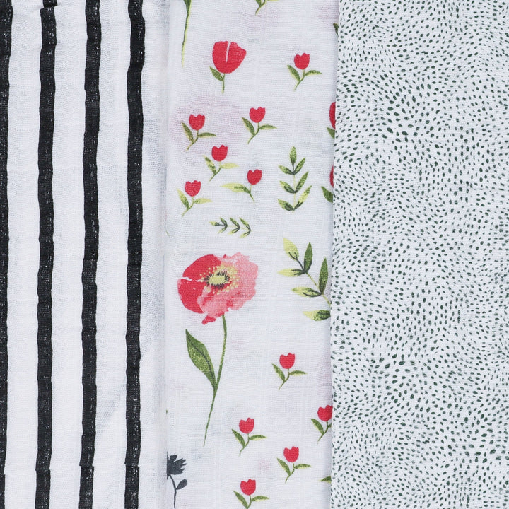 Little Unicorn Cotton Muslin Swaddle Blanket 3 Pack | Summer Poppy 2