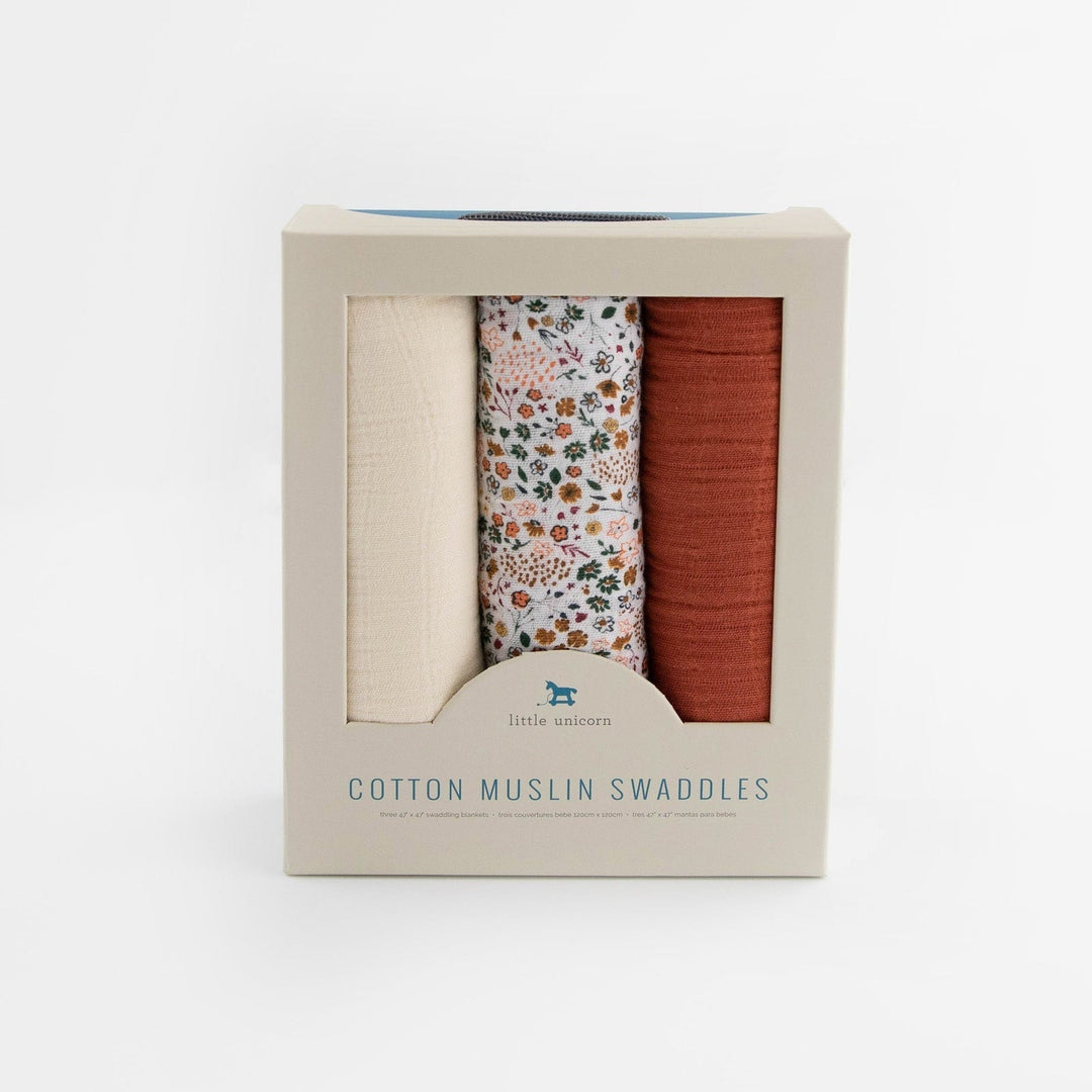 Little Unicorn Cotton Muslin Swaddle Blanket 3 Pack | Pressed Petals